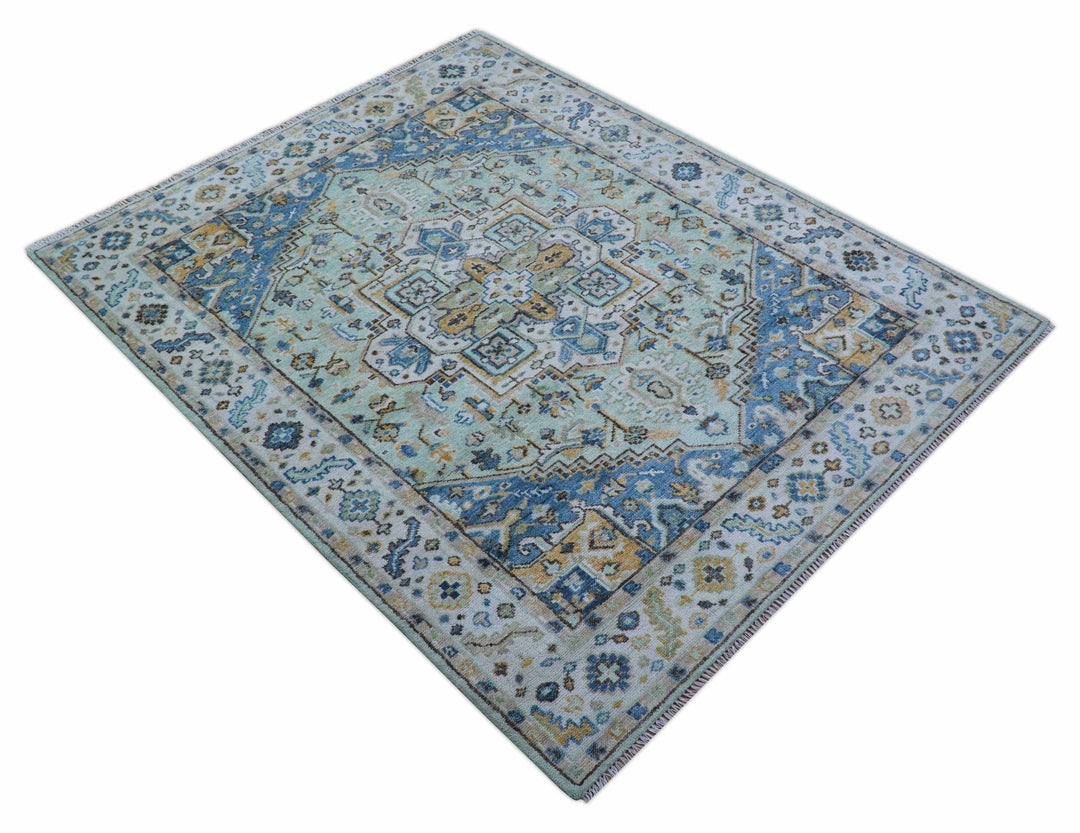 Ellie Hand Knotted Light Green And Ivory Turkish Design Wool Rug - The Rug Decor