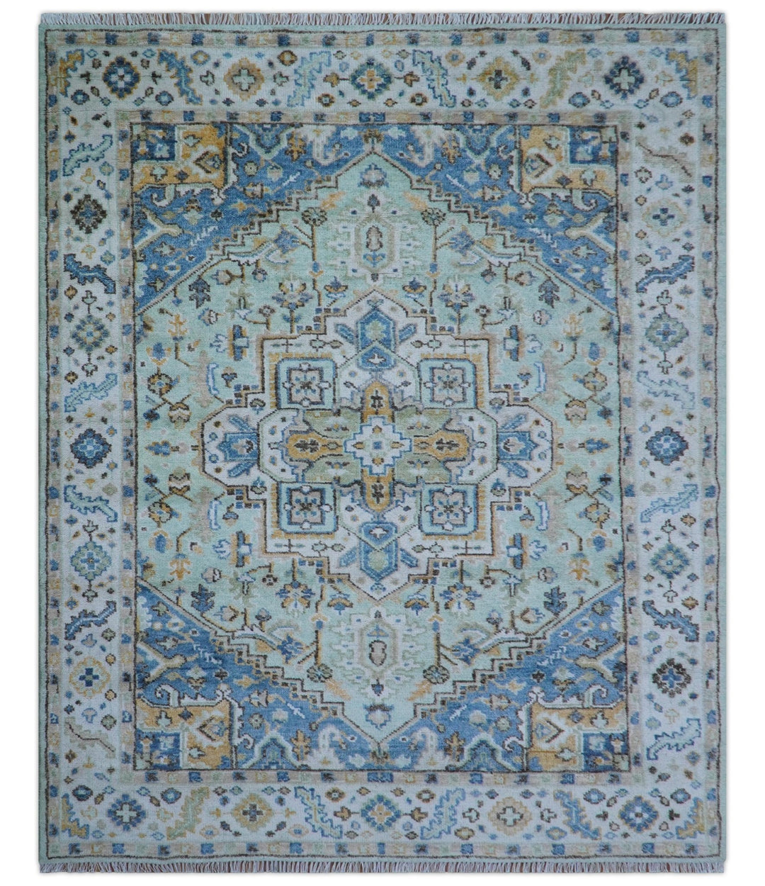 Ellie Hand Knotted Light Green And Ivory Turkish Design Wool Rug - The Rug Decor