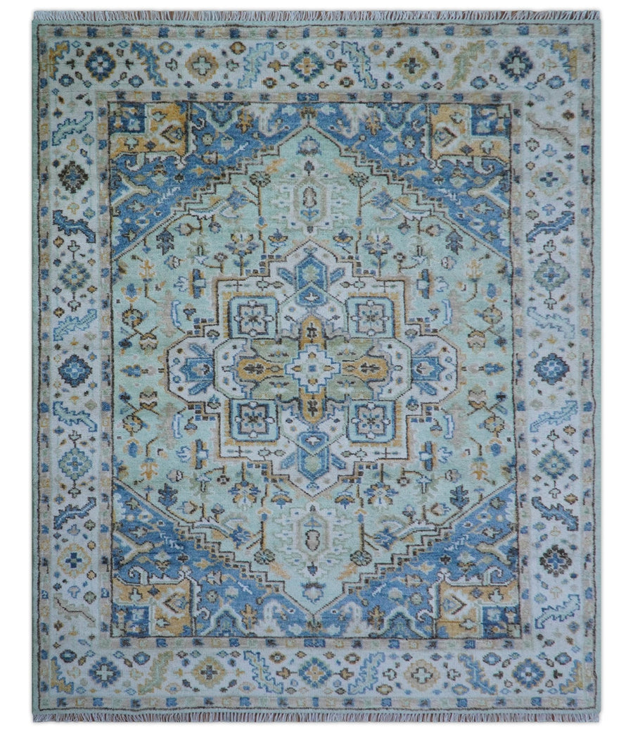 Ellie Hand Knotted Light Green And Ivory Turkish Design Wool Rug - The Rug Decor
