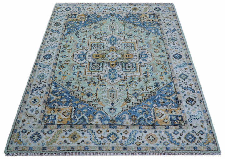 Ellie Hand Knotted Light Green And Ivory Turkish Design Wool Rug - The Rug Decor