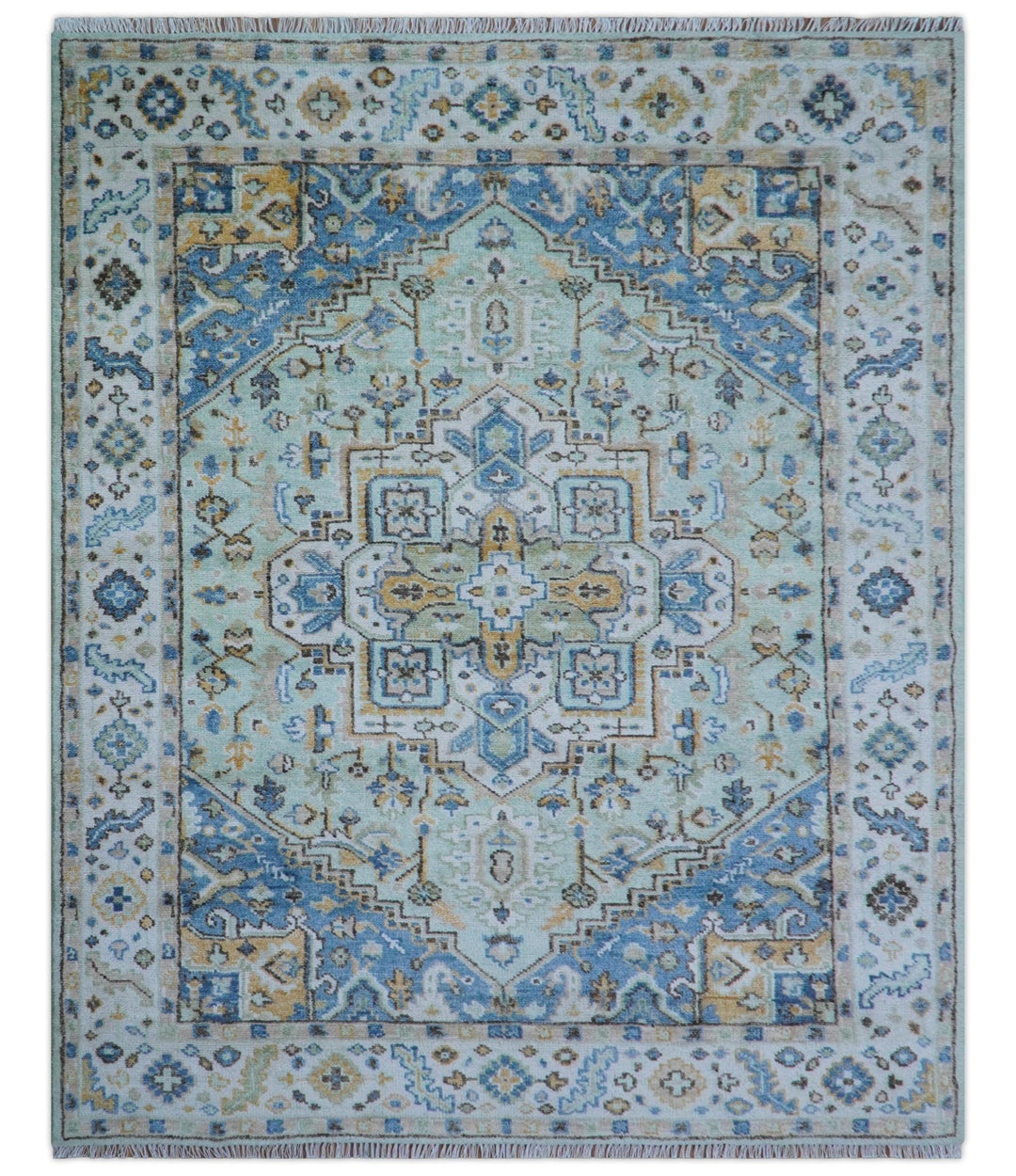 Ellie Hand Knotted Light Green And Ivory Turkish Design Wool Rug - The Rug Decor