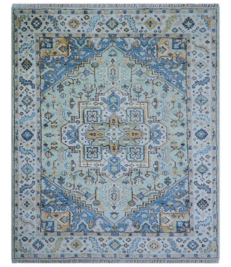 Ellie Hand Knotted Light Green And Ivory Turkish Design Wool Rug - The Rug Decor