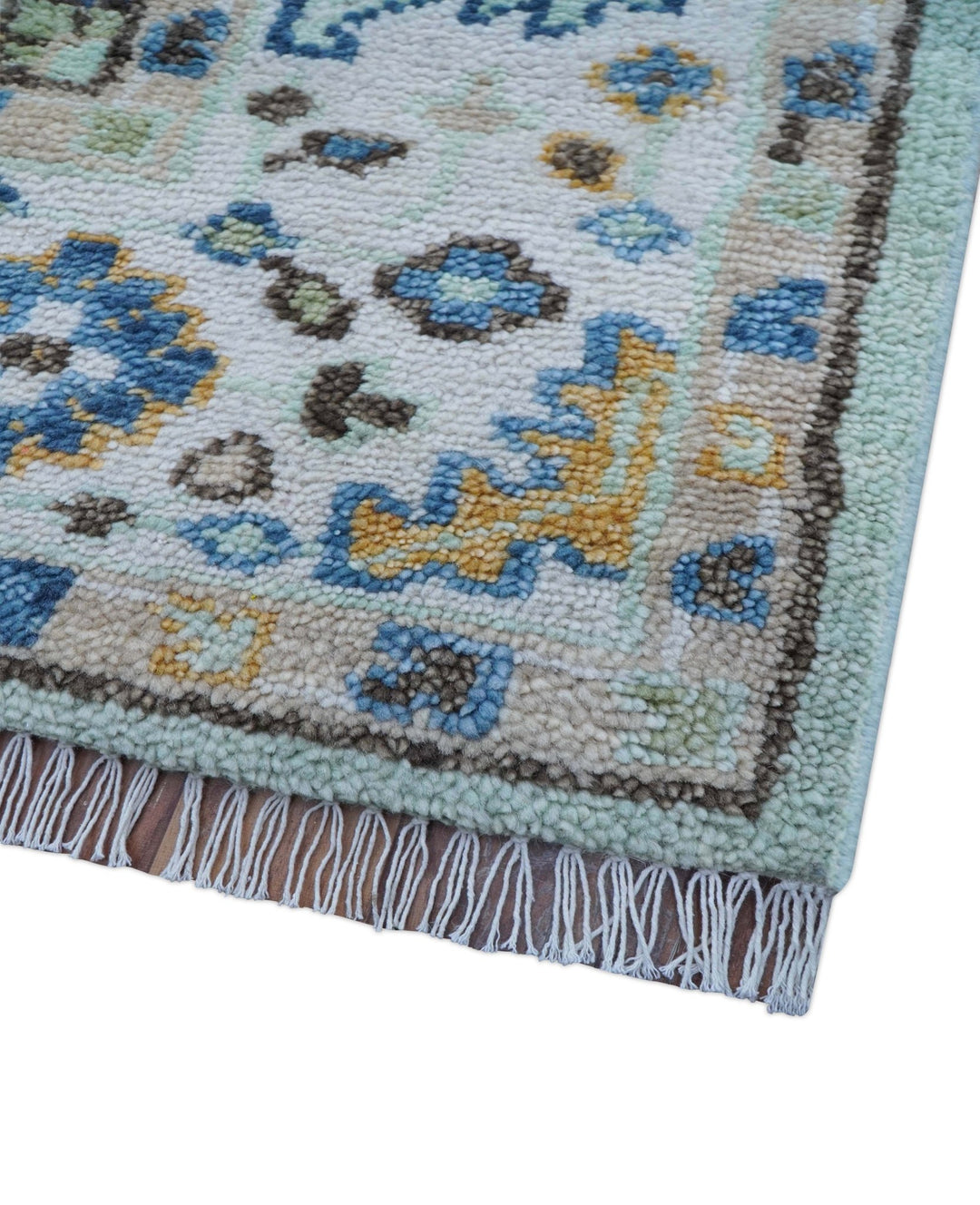 Ellie Hand Knotted Light Green And Ivory Turkish Design Wool Rug - The Rug Decor