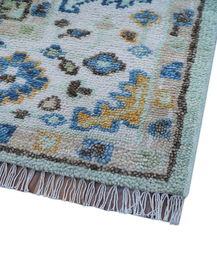 Ellie Hand Knotted Light Green And Ivory Turkish Design Wool Rug - The Rug Decor