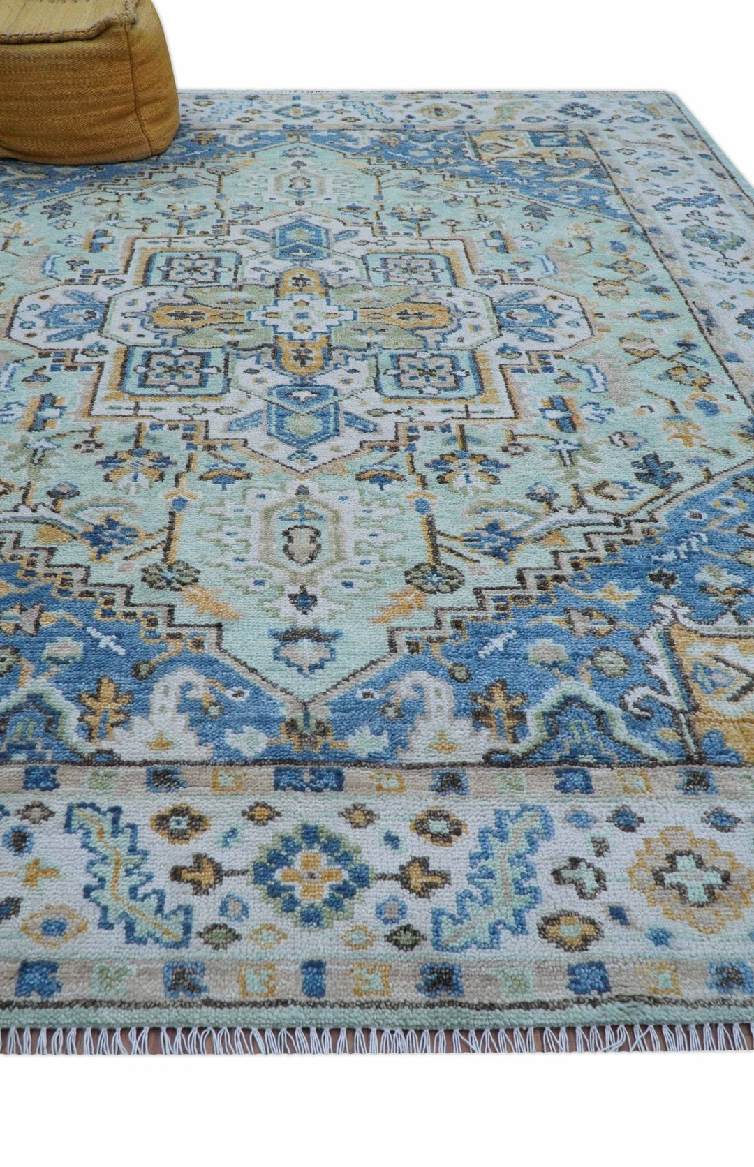 Ellie Hand Knotted Light Green And Ivory Turkish Design Wool Rug - The Rug Decor