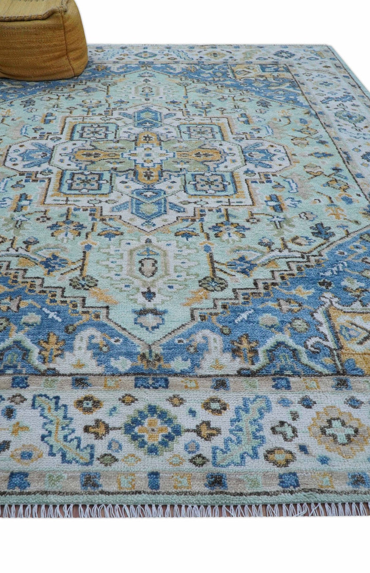 Ellie Hand Knotted Light Green And Ivory Turkish Design Wool Rug - The Rug Decor