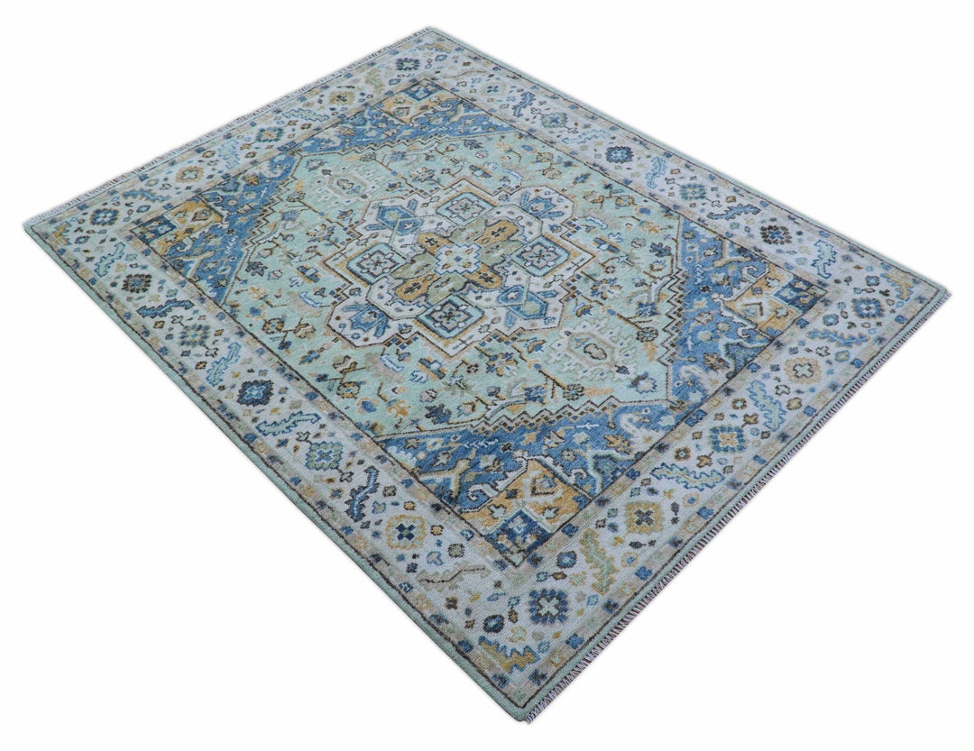Ellie Hand Knotted Light Green And Ivory Turkish Design Wool Rug - The Rug Decor