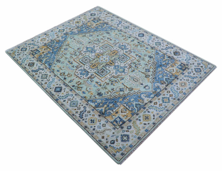 Ellie Hand Knotted Light Green And Ivory Turkish Design Wool Rug - The Rug Decor