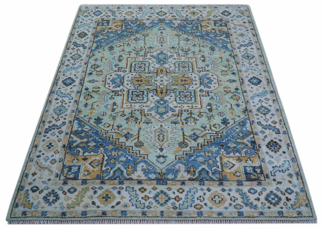 Ellie Hand Knotted Light Green And Ivory Turkish Design Wool Rug - The Rug Decor
