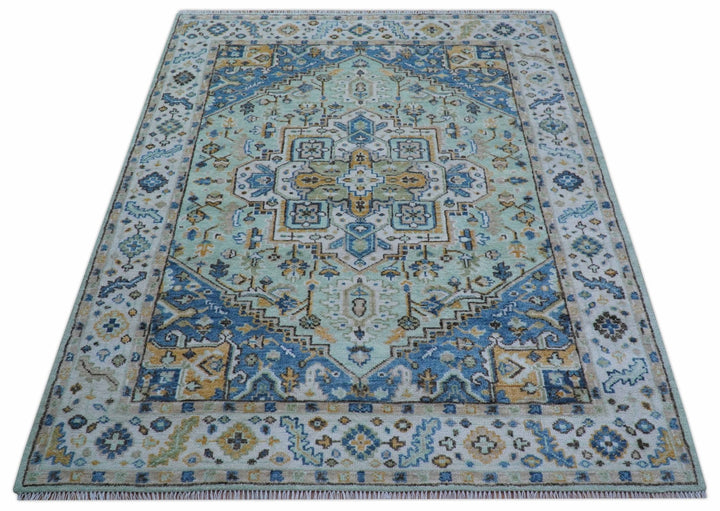 Ellie Hand Knotted Light Green And Ivory Turkish Design Wool Rug - The Rug Decor