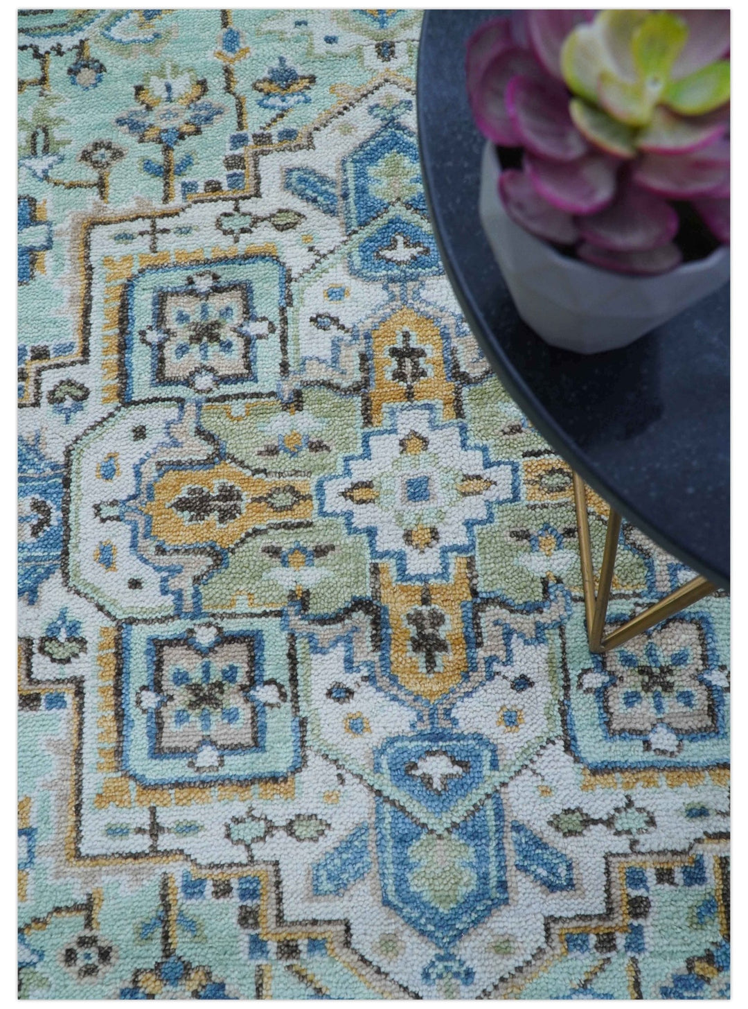 Ellie Hand Knotted Light Green And Ivory Turkish Design Wool Rug - The Rug Decor