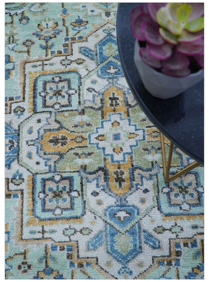 Ellie Hand Knotted Light Green And Ivory Turkish Design Wool Rug - The Rug Decor