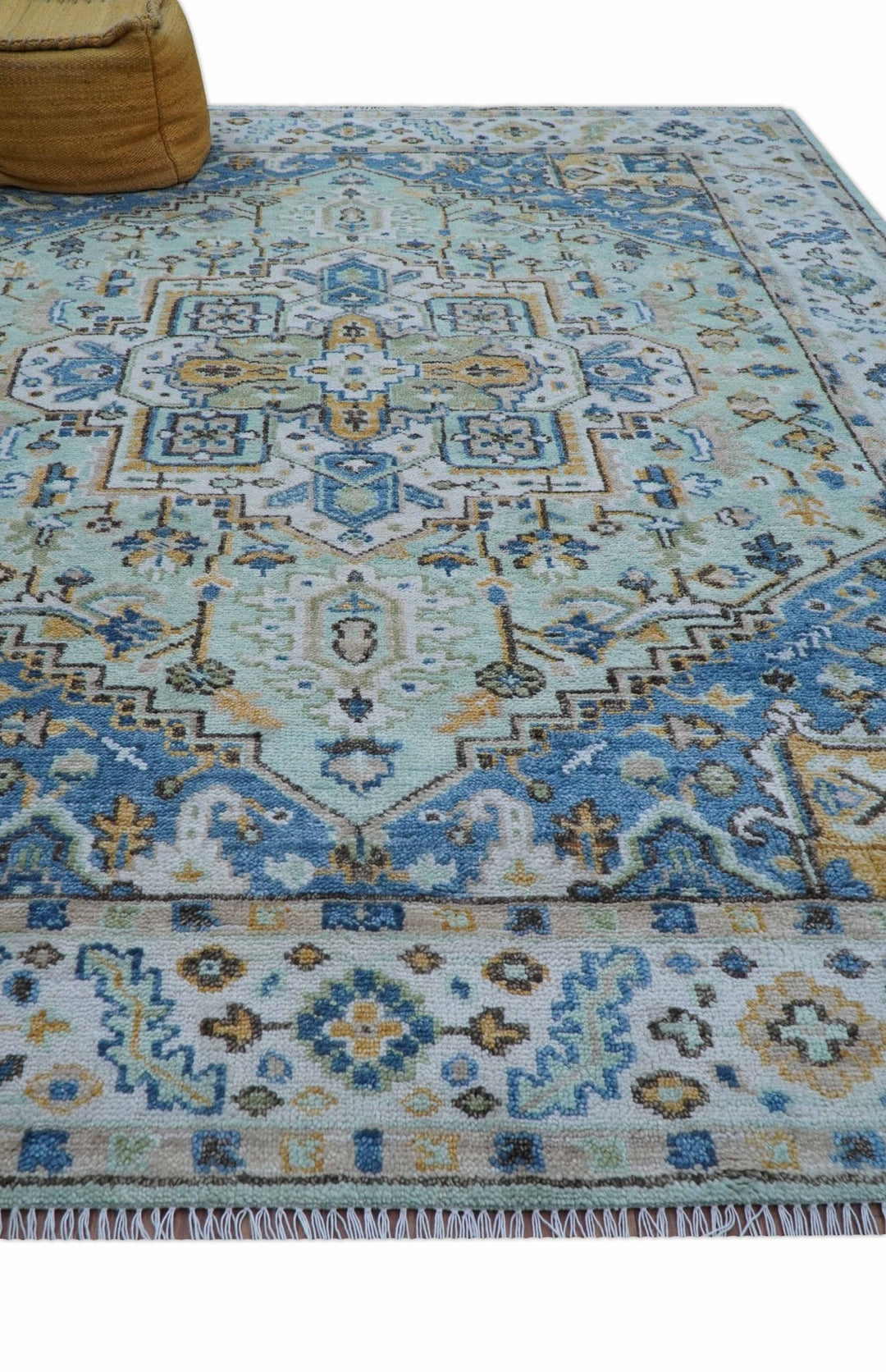 Ellie Hand Knotted Light Green And Ivory Turkish Design Wool Rug - The Rug Decor