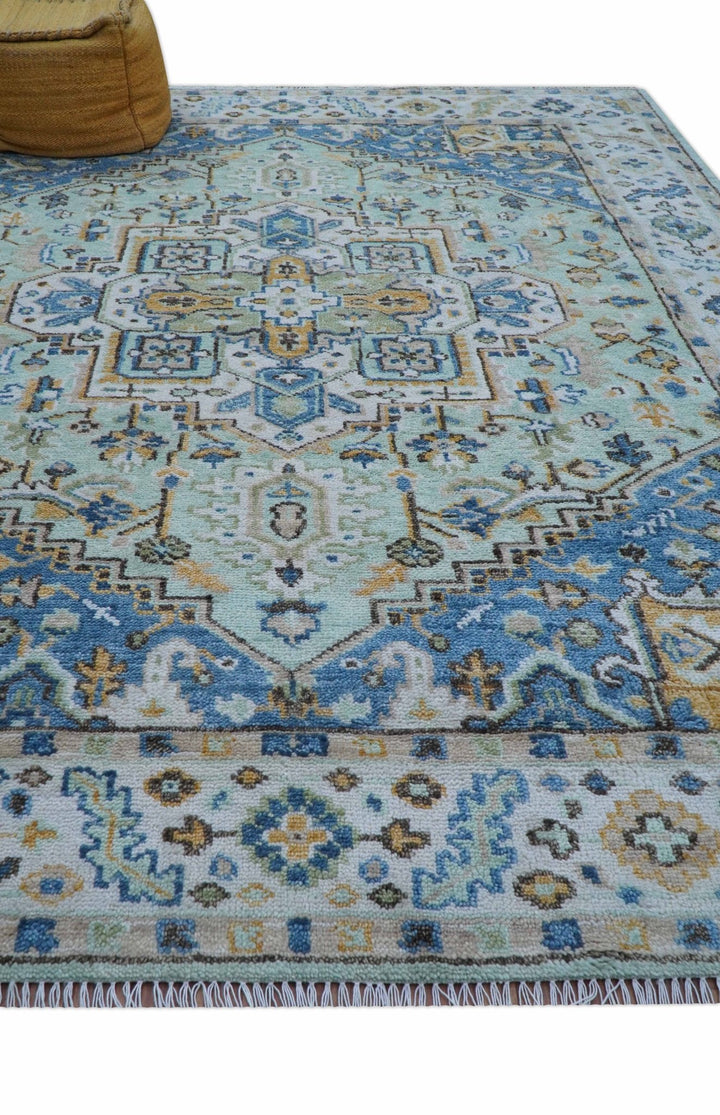 Ellie Hand Knotted Light Green And Ivory Turkish Design Wool Rug - The Rug Decor
