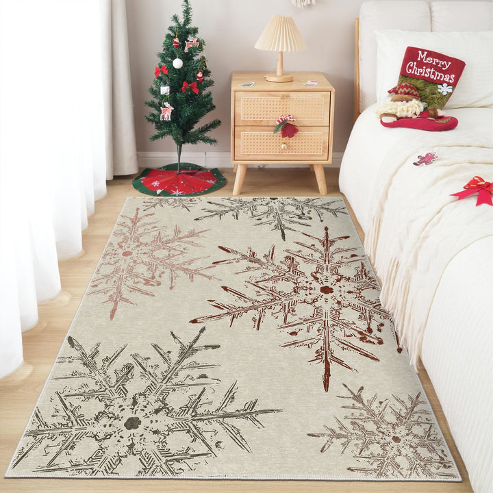 Elvian Christmas Beige Machine Washable Cotton Area Rug - The Rug Decor