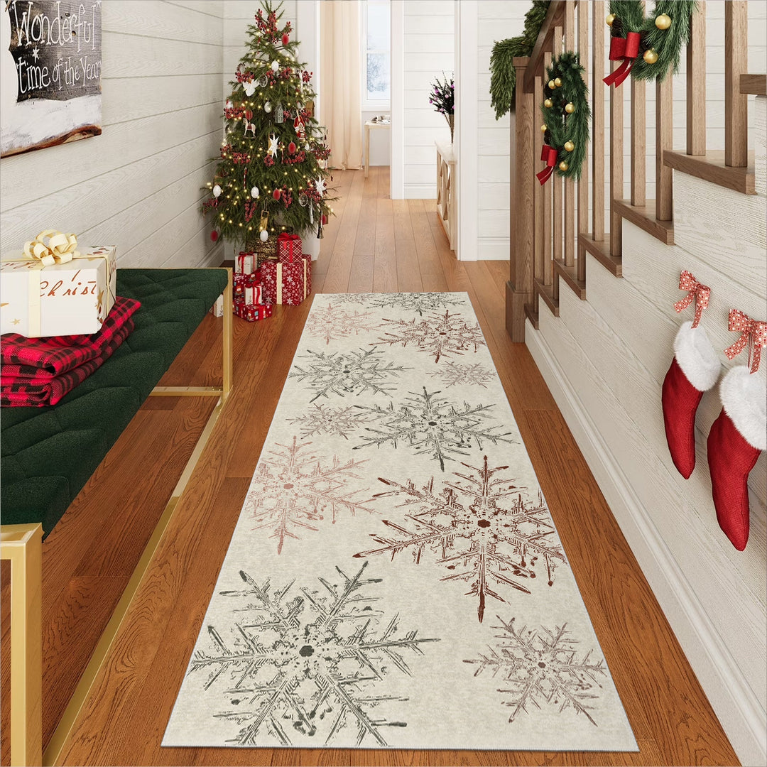 Elvian Christmas Beige Machine Washable Cotton Area Rug - The Rug Decor