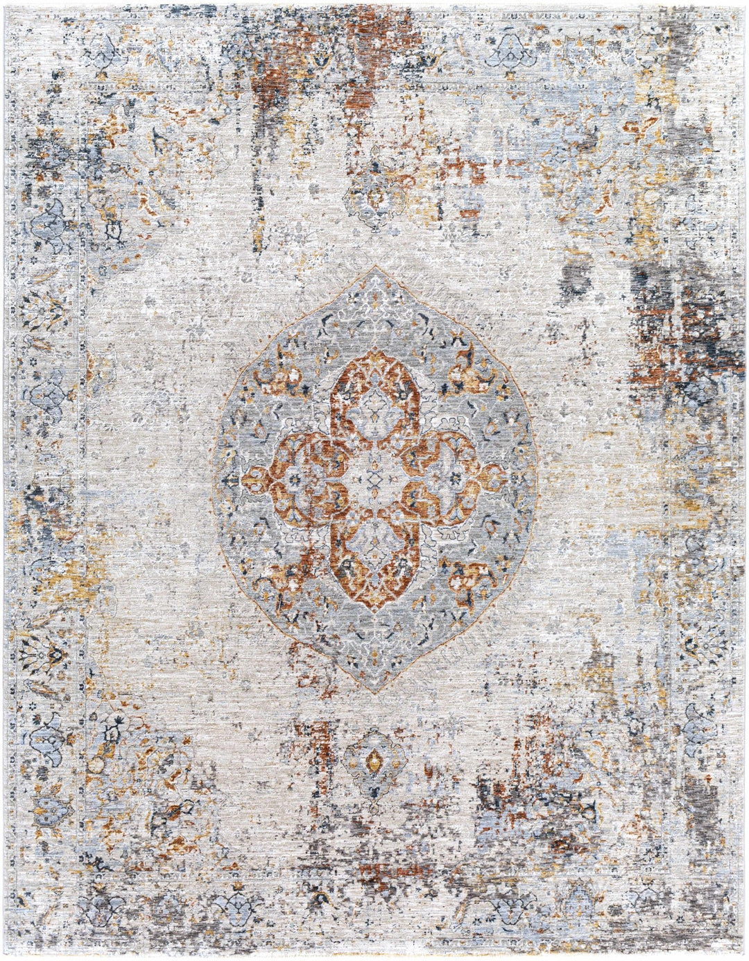 Ely Gray And Ivory Traditional Medallion Design Area Rug - The Rug Decor