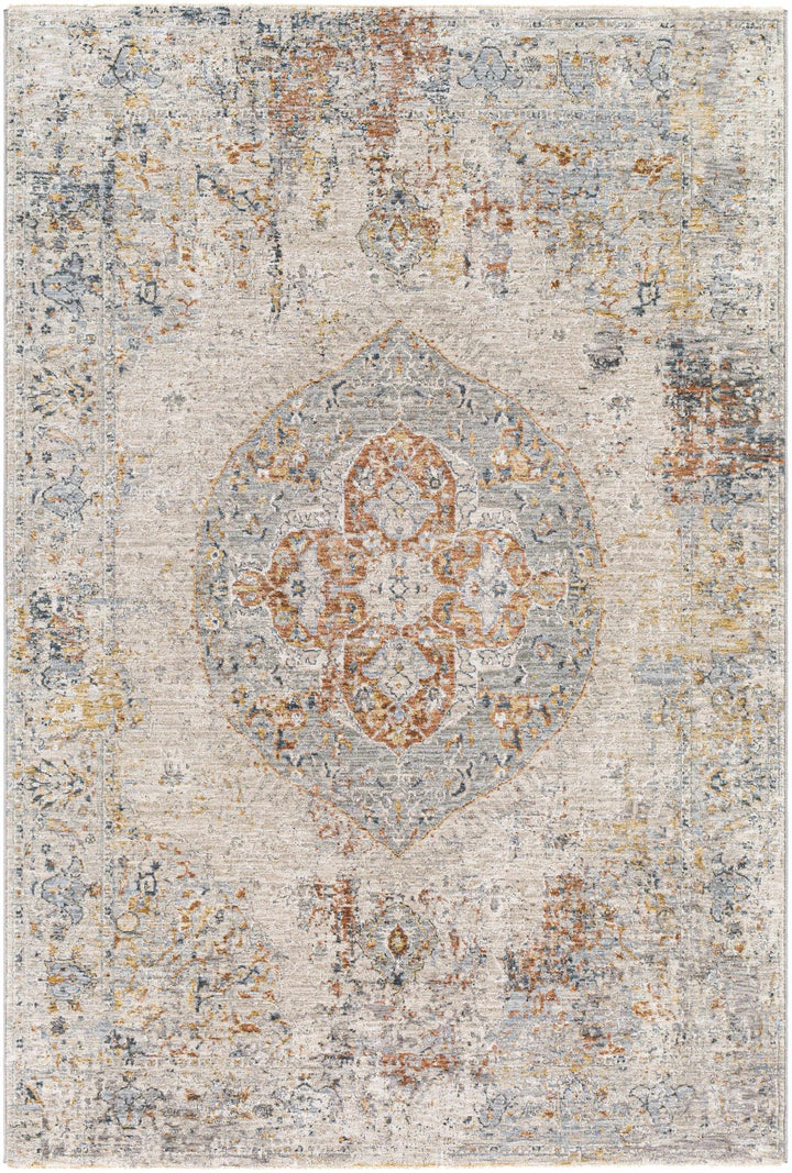 Ely Gray And Ivory Traditional Medallion Design Area Rug - The Rug Decor