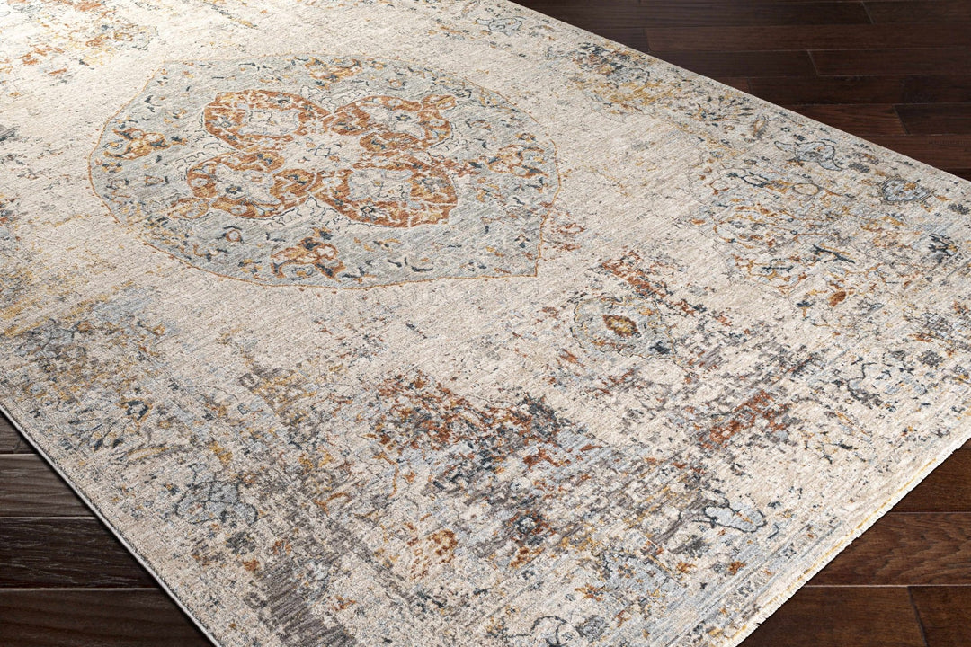Ely Gray And Ivory Traditional Medallion Design Area Rug - The Rug Decor