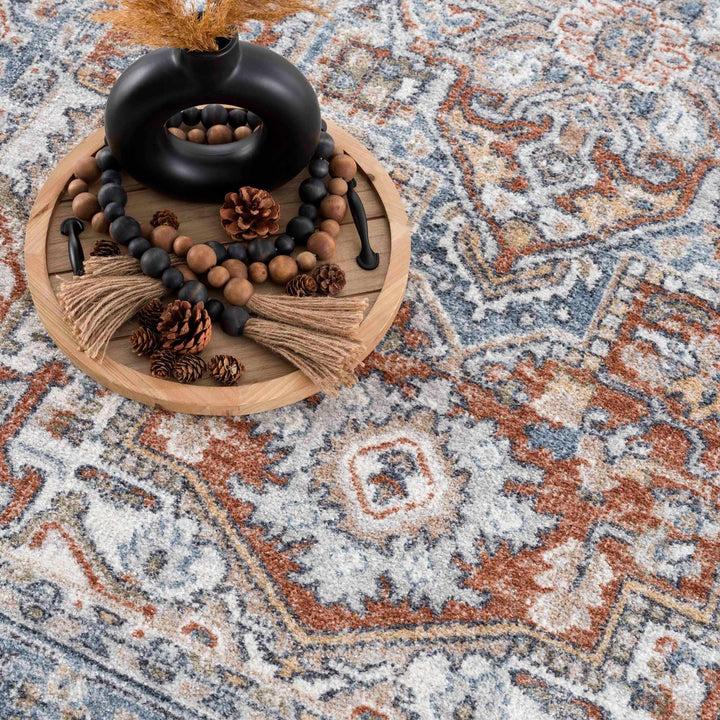 Ember Oriental Design Rust And Gray Washable Rug - The Rug Decor