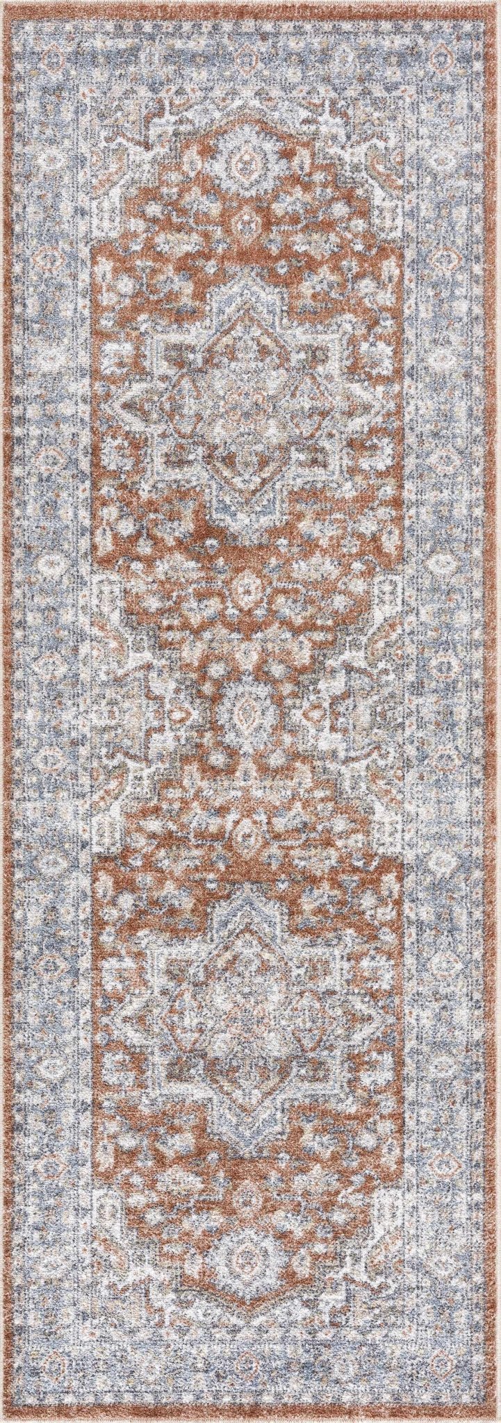 Ember Oriental Design Rust And Gray Washable Rug - The Rug Decor
