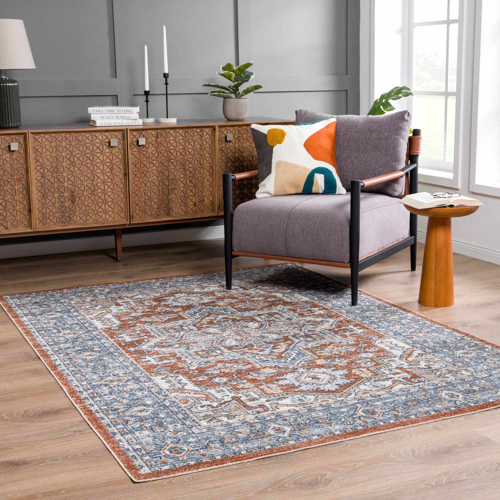 Ember Oriental Design Rust And Gray Washable Rug - The Rug Decor