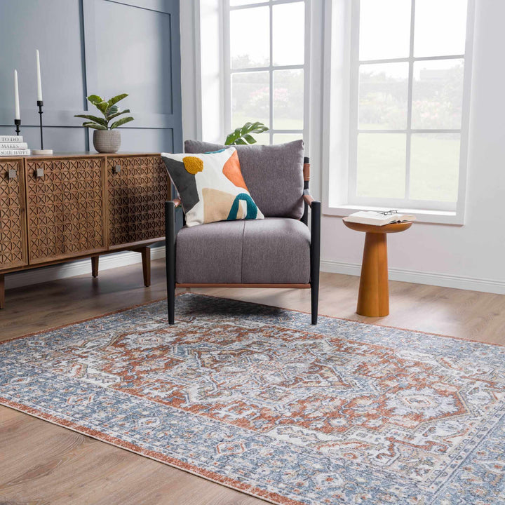 Ember Oriental Design Rust And Gray Washable Rug - The Rug Decor
