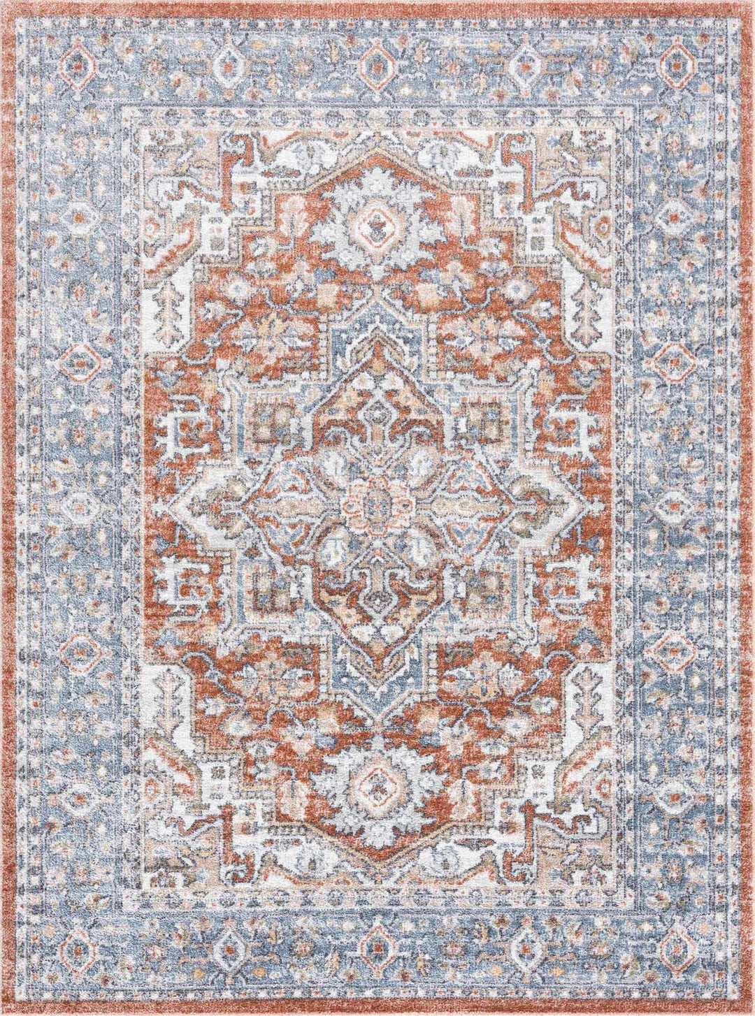 Ember Oriental Design Rust And Gray Washable Rug - The Rug Decor