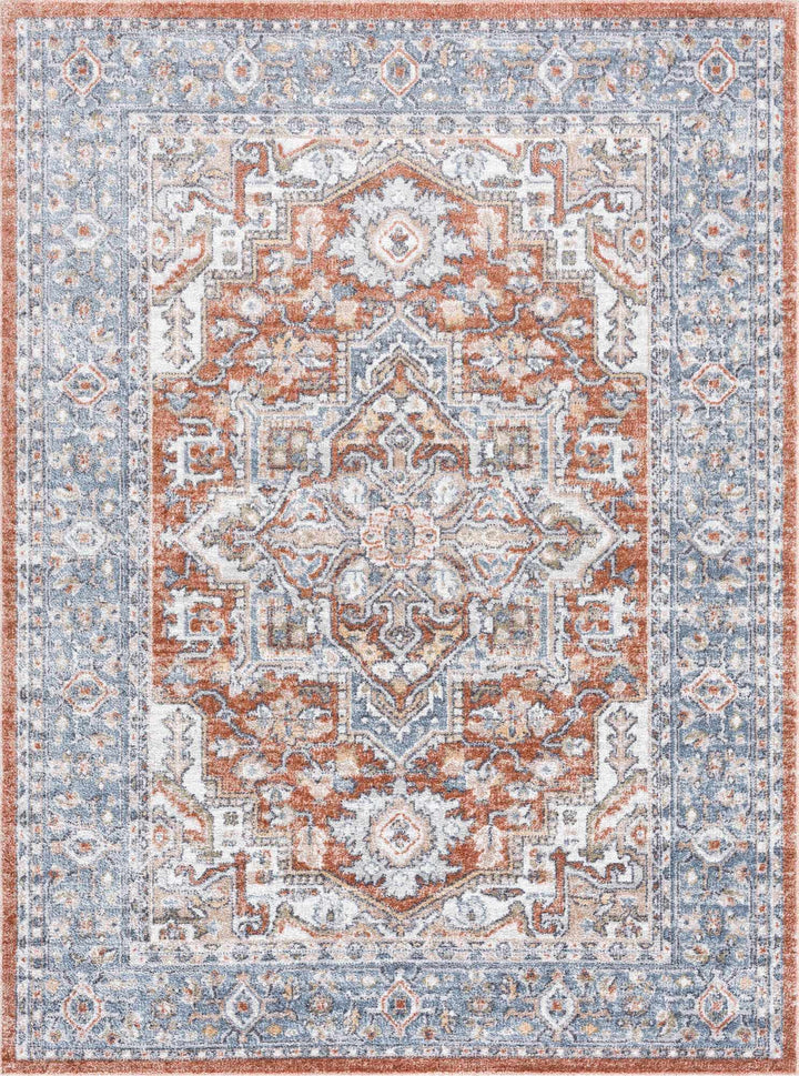 Ember Oriental Design Rust And Gray Washable Rug - The Rug Decor