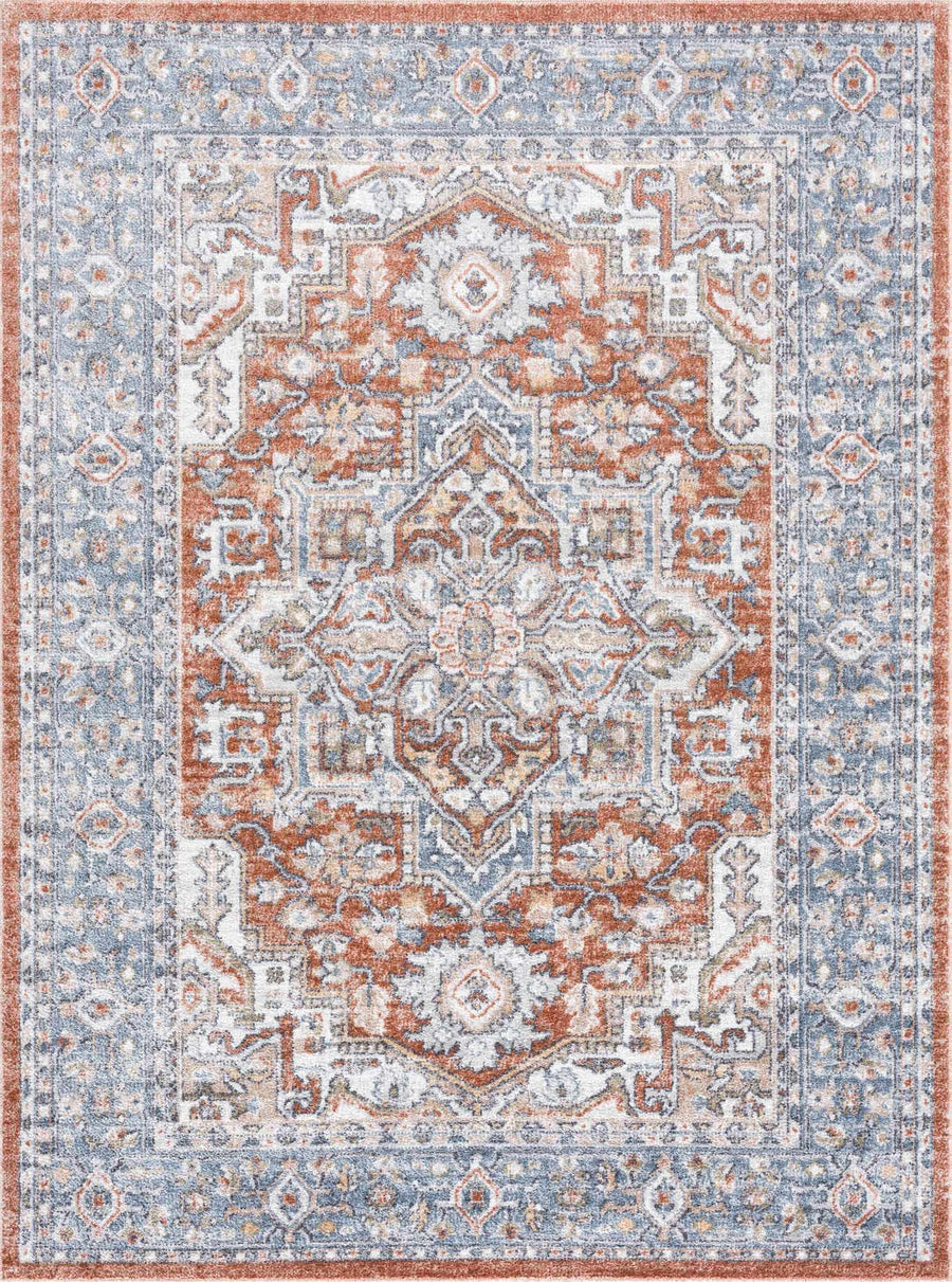 Ember Oriental Design Rust And Gray Washable Rug - The Rug Decor