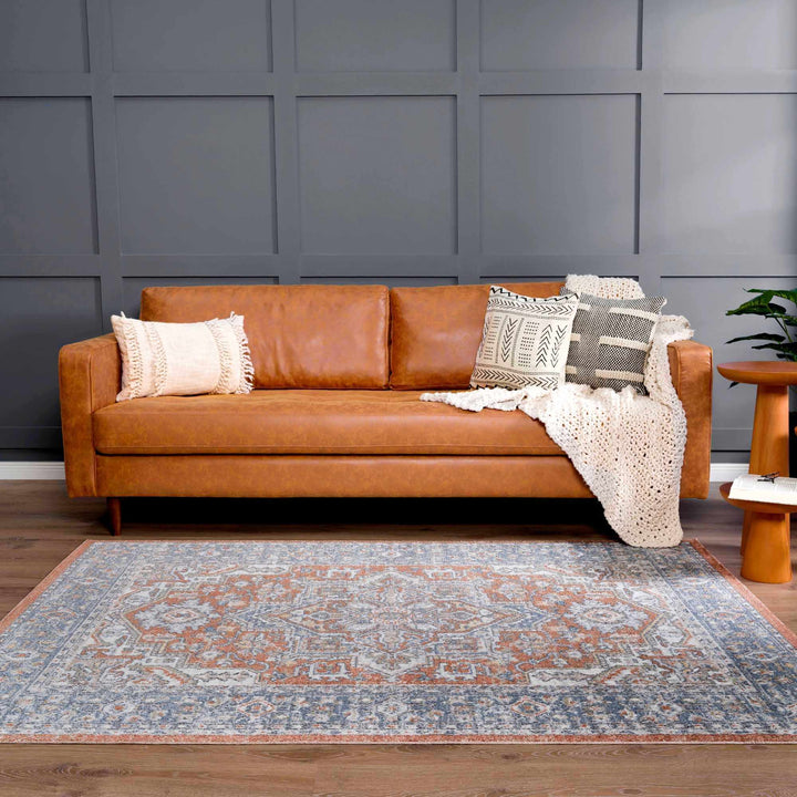 Ember Oriental Design Rust And Gray Washable Rug - The Rug Decor