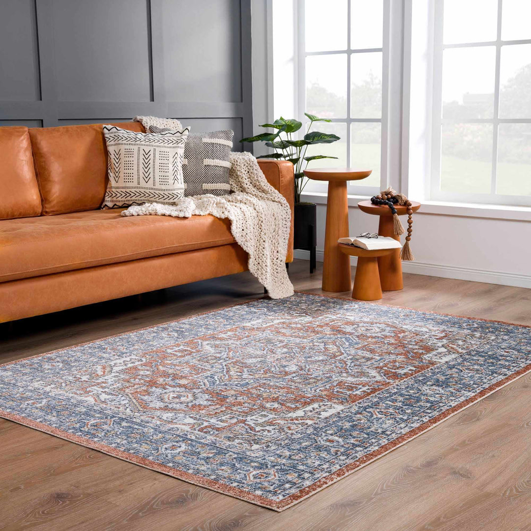 Ember Oriental Design Rust And Gray Washable Rug - The Rug Decor