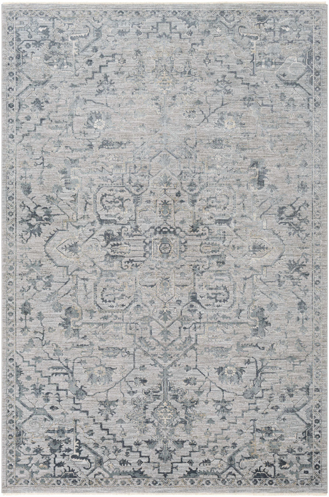 Embsay Traditional Medallion Design Gray And Blue Area Rug
