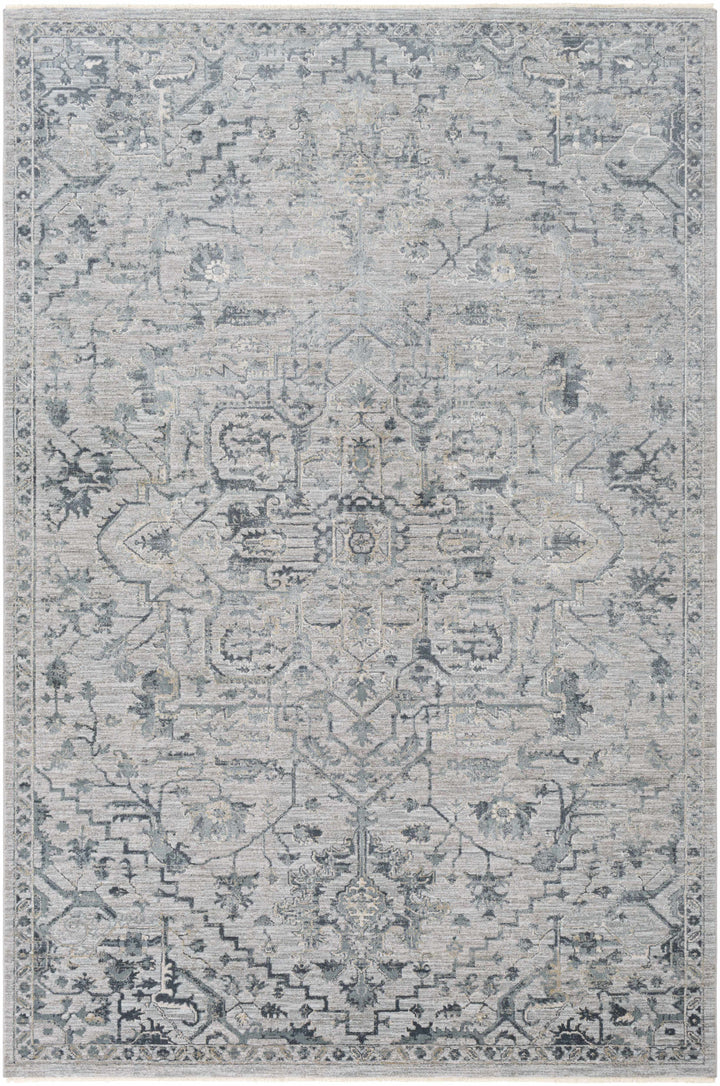 Embsay Traditional Medallion Design Gray And Blue Area Rug