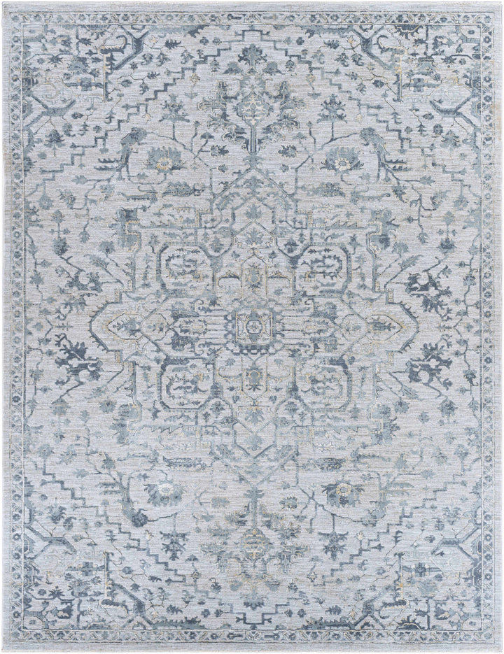 Embsay Traditional Medallion Design Gray And Blue Area Rug