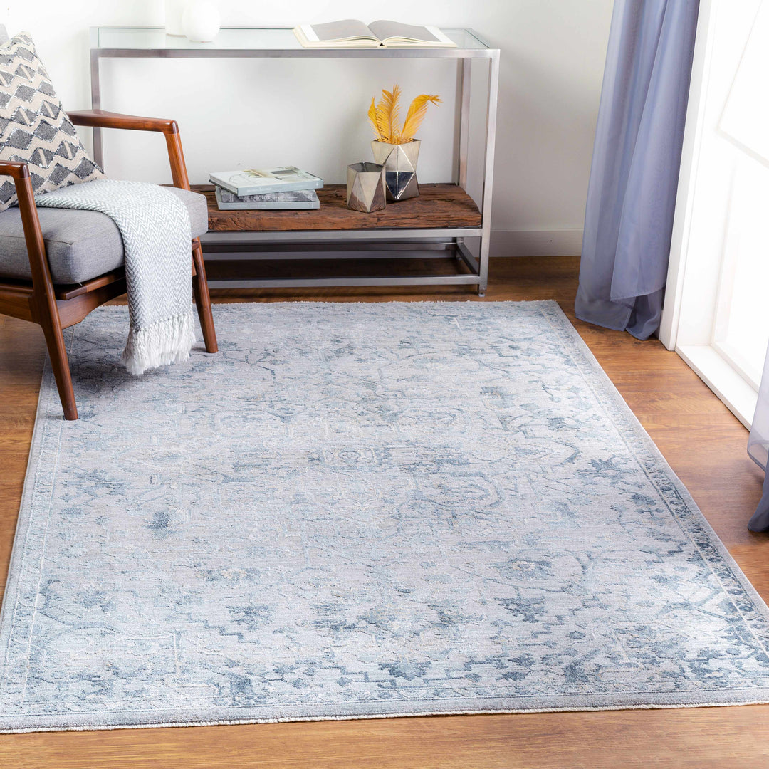 Embsay Traditional Medallion Design Gray And Blue Area Rug