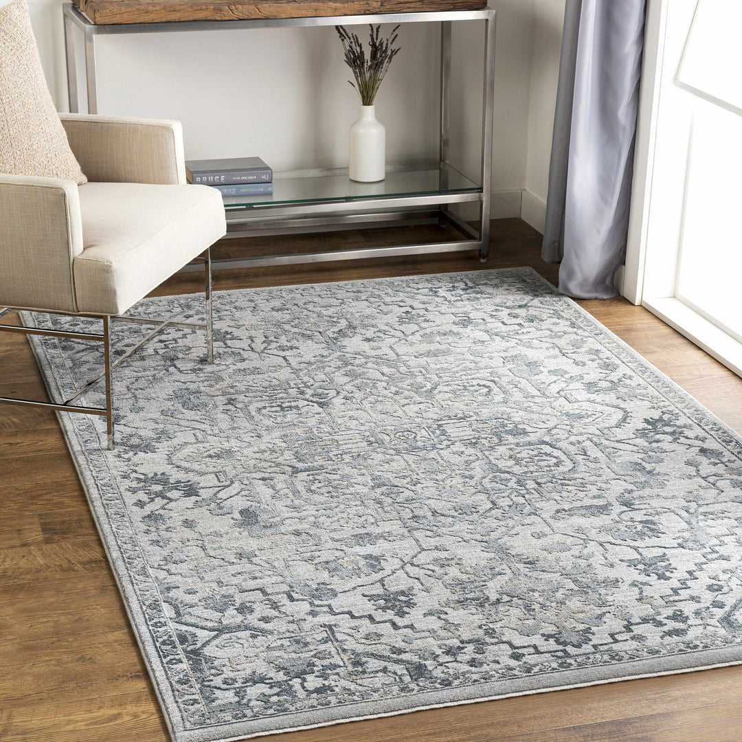 Embsay Traditional Medallion Design Gray And Blue Area Rug