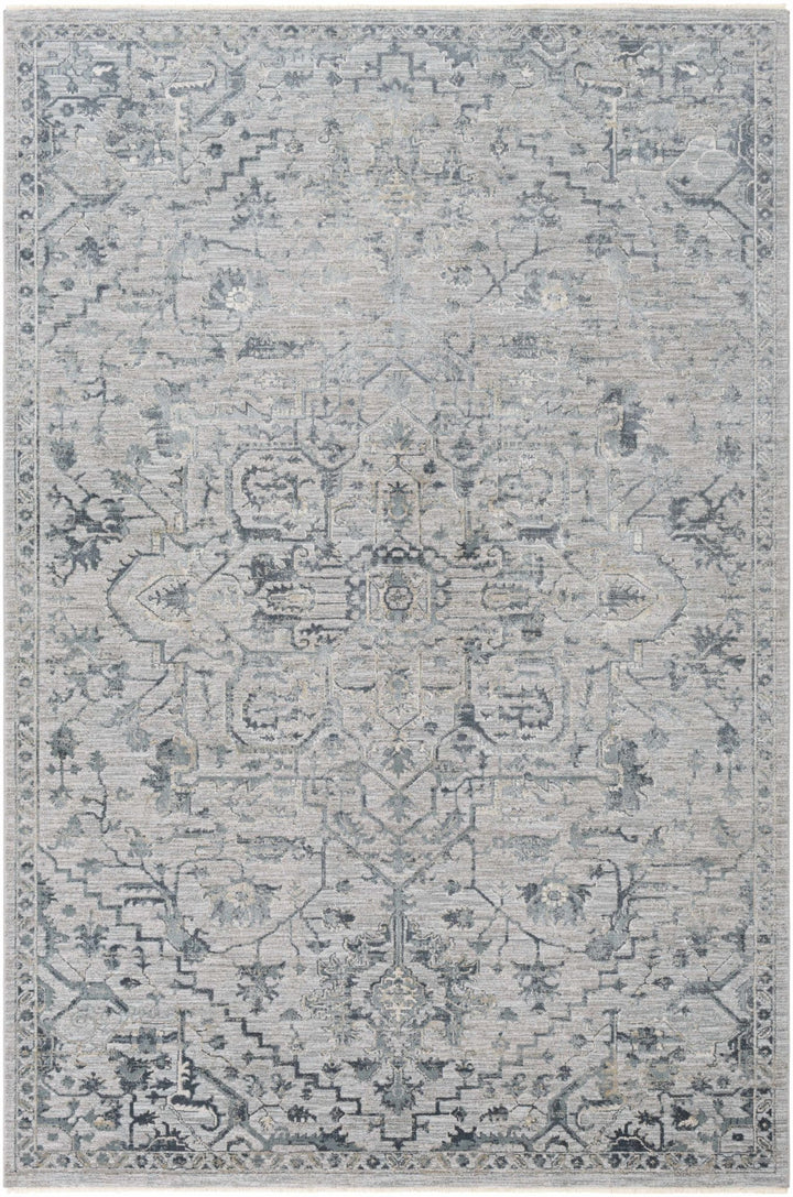 Embsay Traditional Medallion Design Gray And Blue Area Rug - The Rug Decor