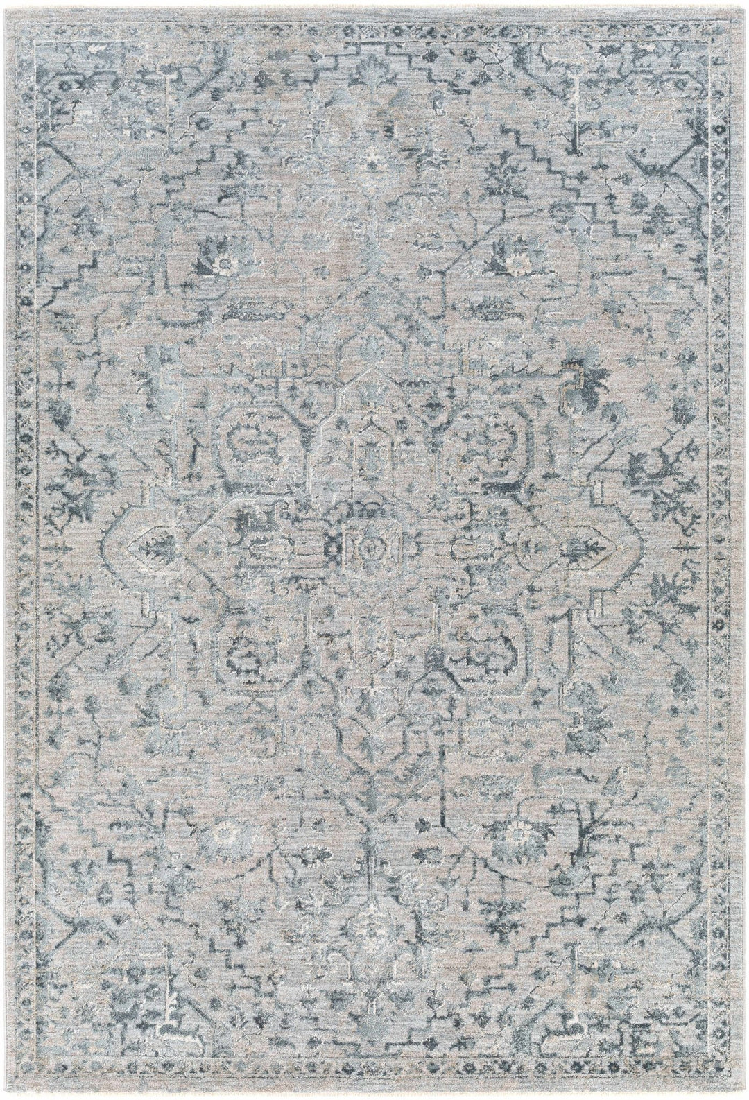 Embsay Traditional Medallion Design Gray And Blue Area Rug - The Rug Decor