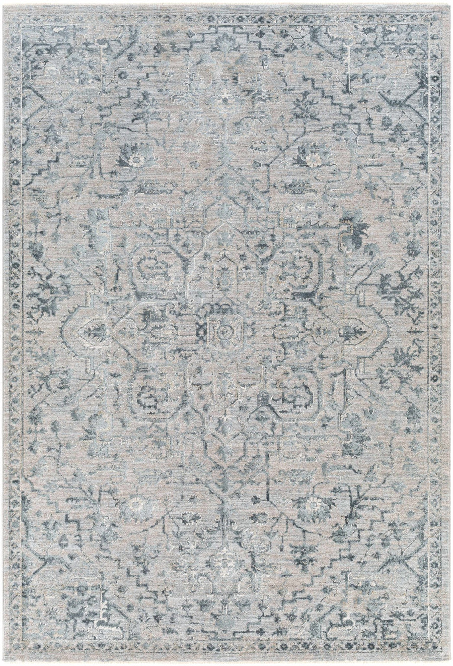 Embsay Traditional Medallion Design Gray And Blue Area Rug - The Rug Decor