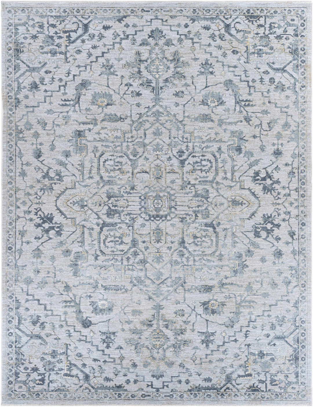 Embsay Traditional Medallion Design Gray And Blue Area Rug - The Rug Decor