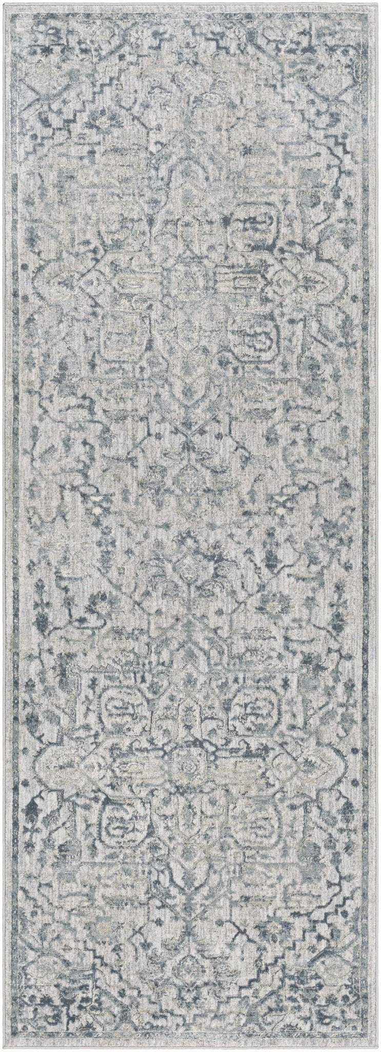 Embsay Traditional Medallion Design Gray And Blue Area Rug - The Rug Decor