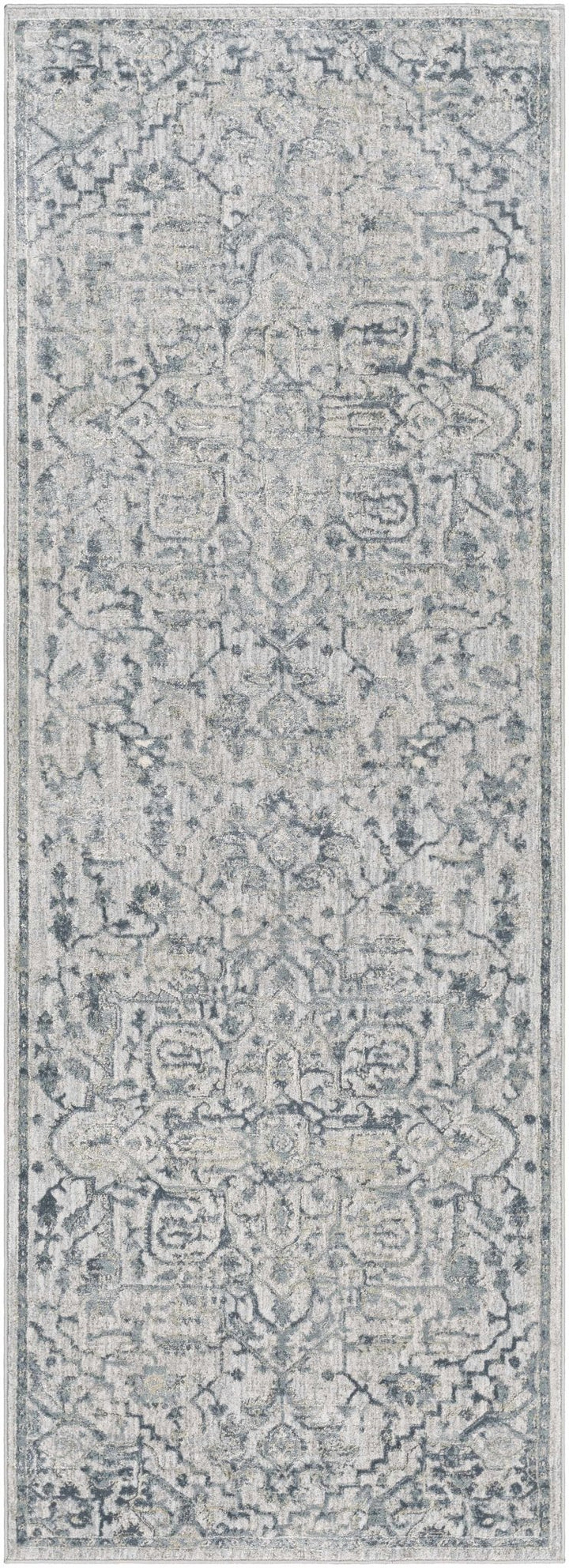 Embsay Traditional Medallion Design Gray And Blue Area Rug - The Rug Decor