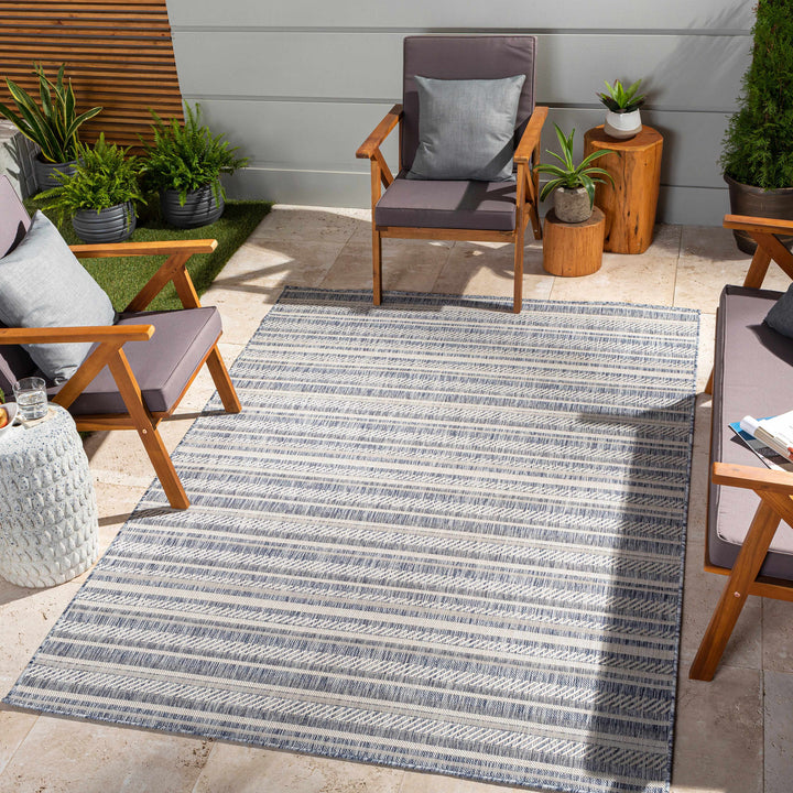 Emirgazi Modern Stripe Pattern Blue Outdoor Rug