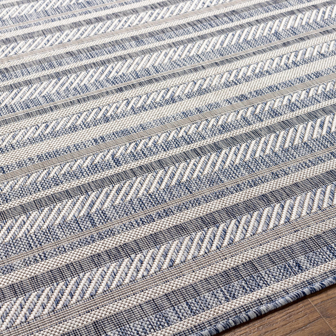 Emirgazi Modern Stripe Pattern Blue Outdoor Rug