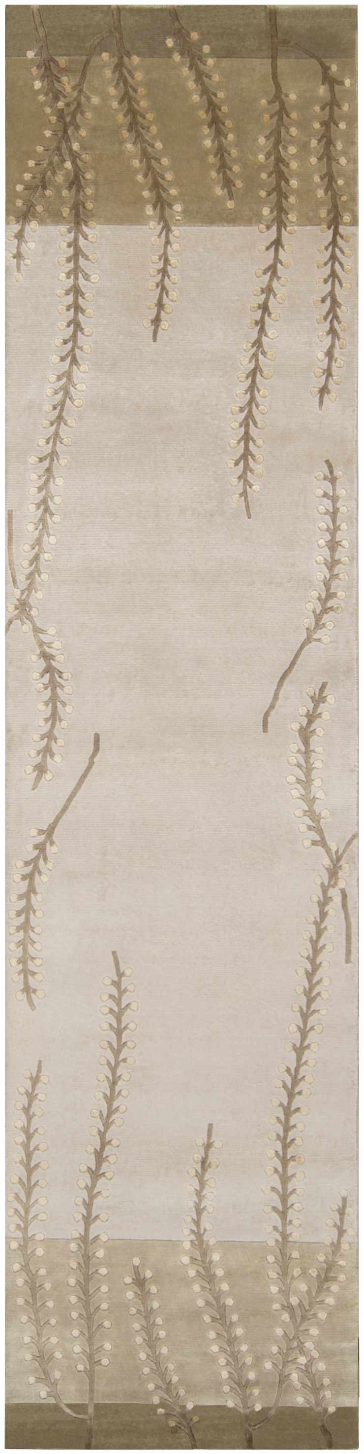 Emmons hand-knotted wool area rug with beige ground and slender brown branches