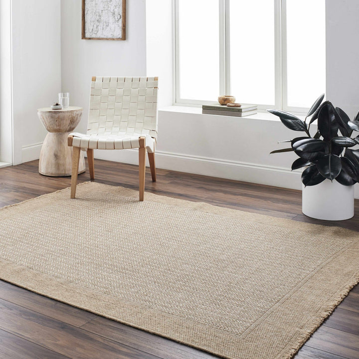 Endre Chevron Pattern Beige And Ivory Machine Woven Indoor & Outdoor Rug - The Rug Decor