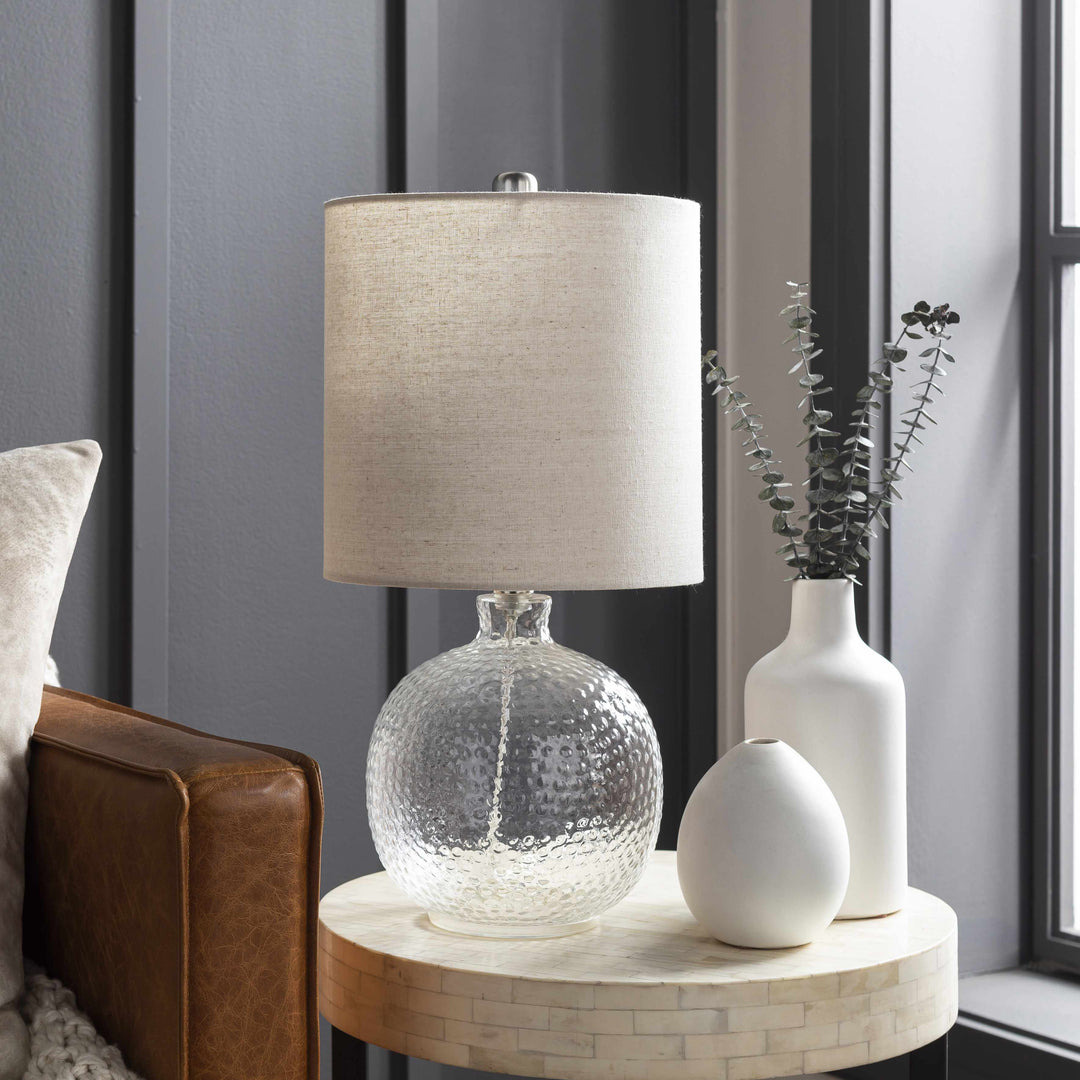 Enetai Glass Table Lamp – Traditional Accent Lighting with Linen Shade