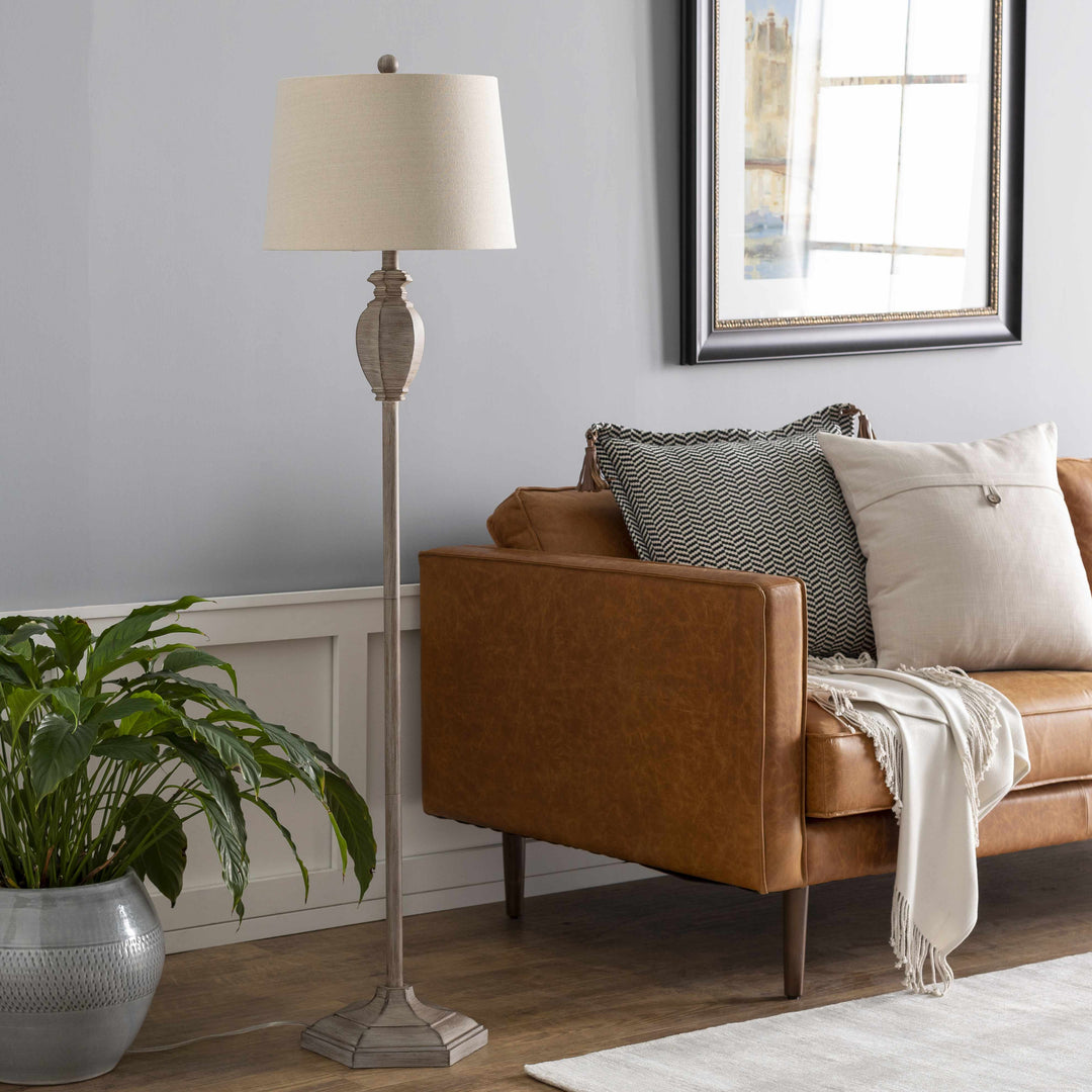 Esmeralda Gray & Beige Resin Floor Lamp – Traditional Accent Lighting with Linen Shade