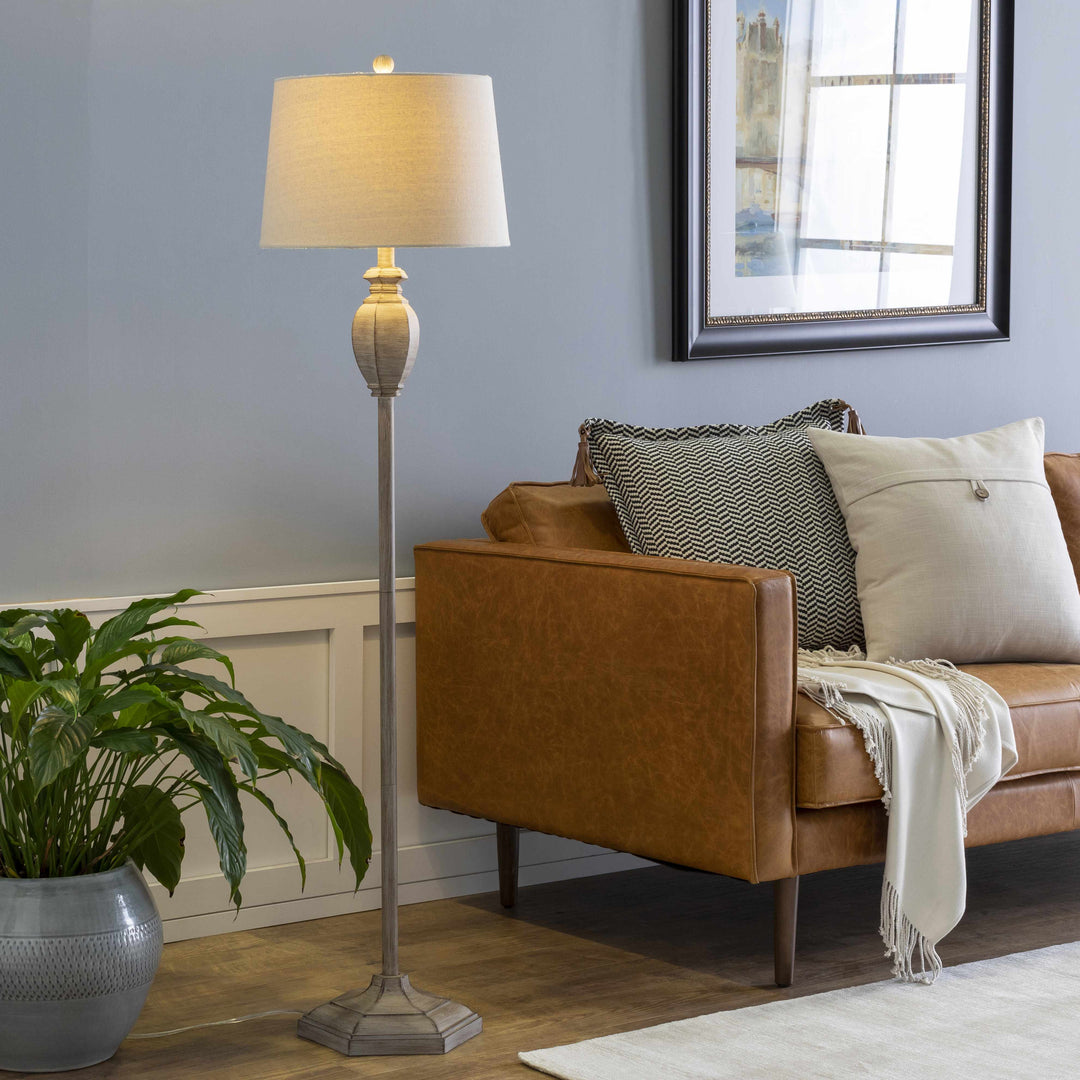 Esmeralda Gray & Beige Resin Floor Lamp – Traditional Accent Lighting with Linen Shade